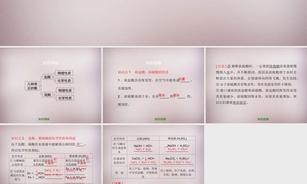 九年级化学下册 第11章 第2节(几种常见的酸)复习课件 (新版)北京课改版 课件
