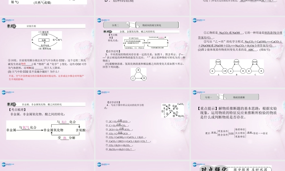 中考科学总复习 第39讲 物质间的循环与转化课件 浙教版 课件