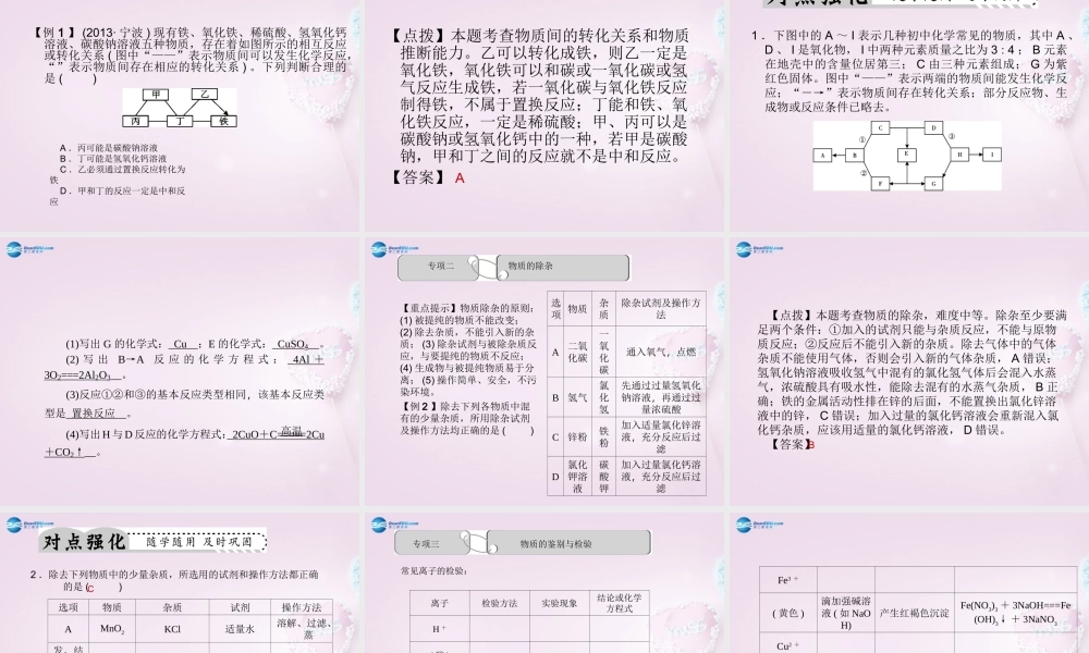 中考科学总复习 第39讲 物质间的循环与转化课件 浙教版 课件
