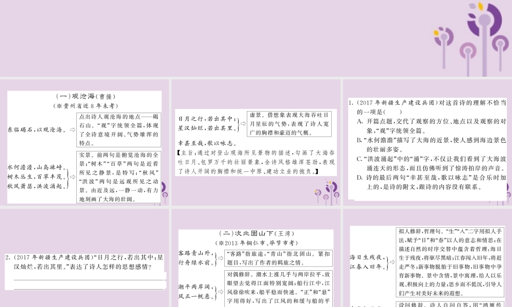 (贵州专版)中考语文复习 第二轮 古诗文阅读 专题十 文言文阅读 专项训练一 课标重点古诗词鉴赏课件