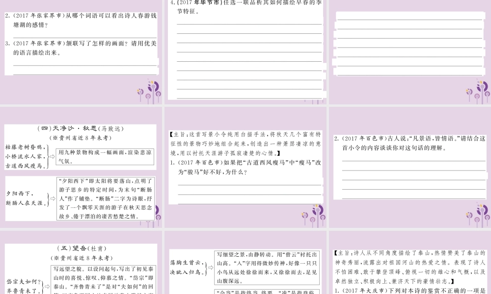 (贵州专版)中考语文复习 第二轮 古诗文阅读 专题十 文言文阅读 专项训练一 课标重点古诗词鉴赏课件