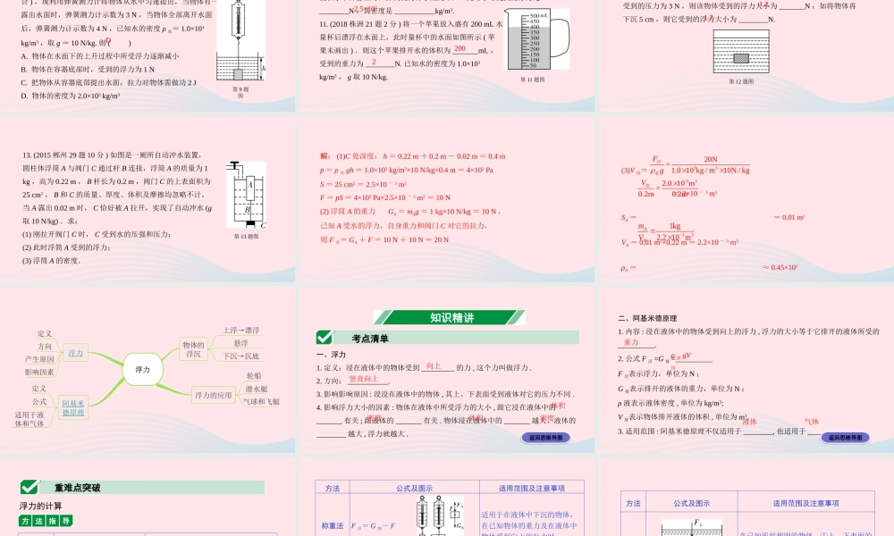 中考物理一轮复习 专题八 浮力 第1节 阿基米德原理课件