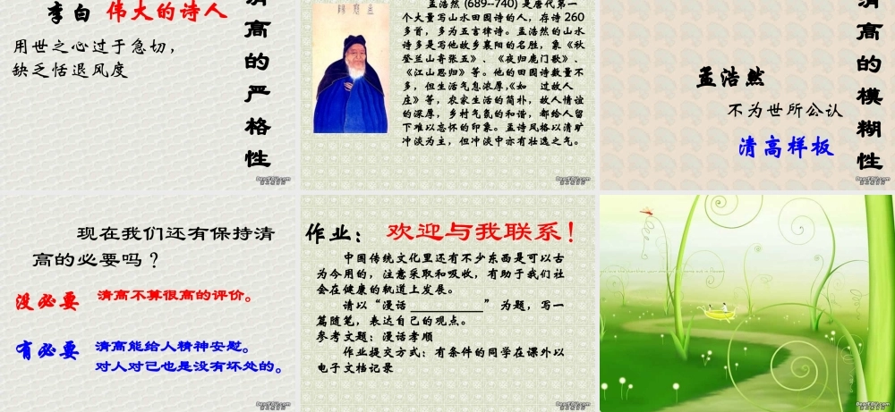 6 高二语文漫话清高 教学课件集二 人教版 高二语文漫话清高 教学课件集二 人教版