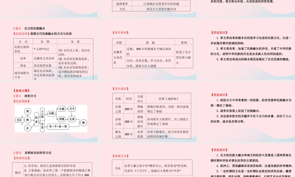 七年级历史上册 第四单元 政权分立与民族汇聚阶段复习课课件 北师大版 课件