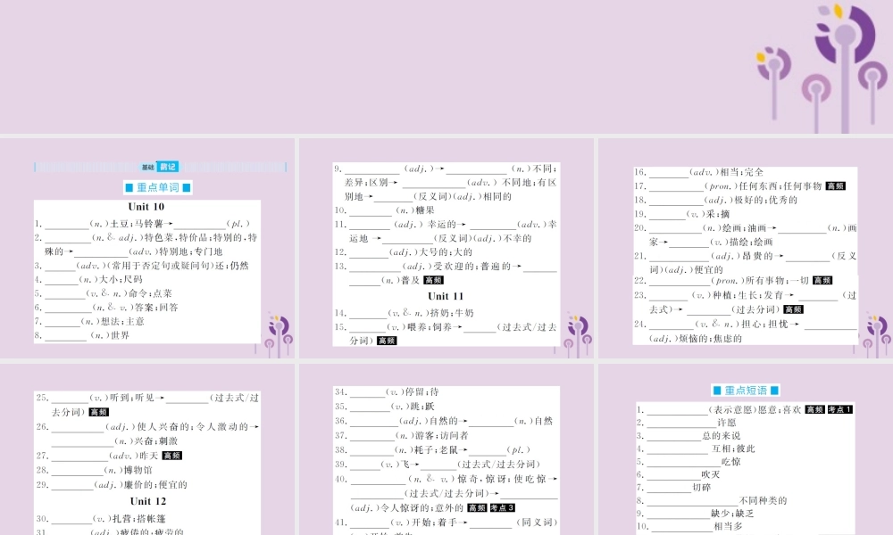 中考英语总复习 第一部分 系统复习 成绩基石 七下 第6讲 Unit 10 12课件