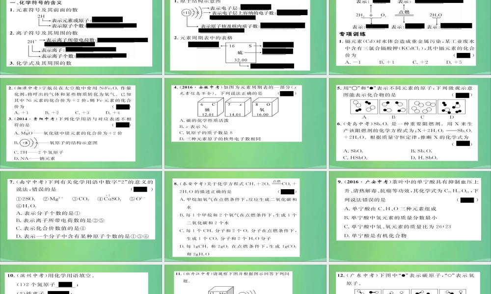 九年级化学上册 专题1 化学用语课件 (新版)新人教版 课件