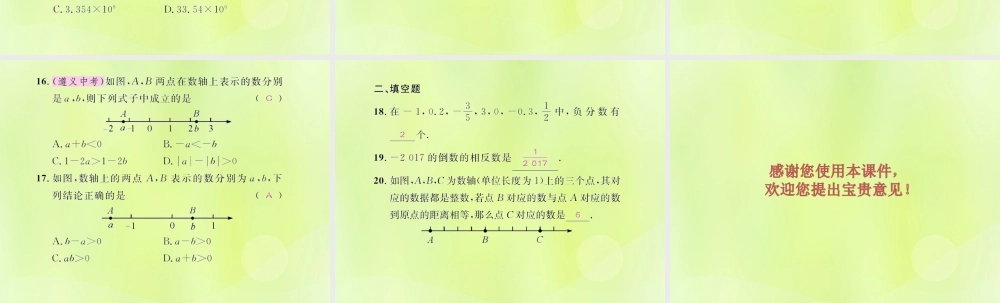 (遵义专版)七年级数学上册 第一章 有理数考试热点突破(遵义题组)习题课件 (新版)新人教版 课件