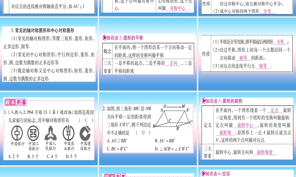 (贵州专版)中考数学总复习 第一轮 考点系统复习 第7章 图形与变换 第3节 图形的平移、旋转、对称与位似课件