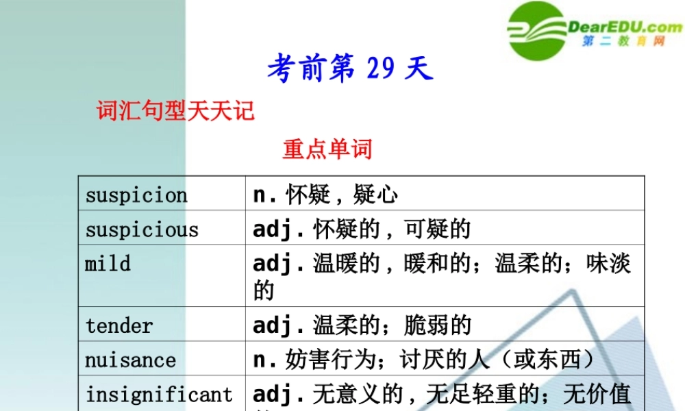 (鲁、津专用)高三英语二轮复习 考前特训 考前第29天专题课件