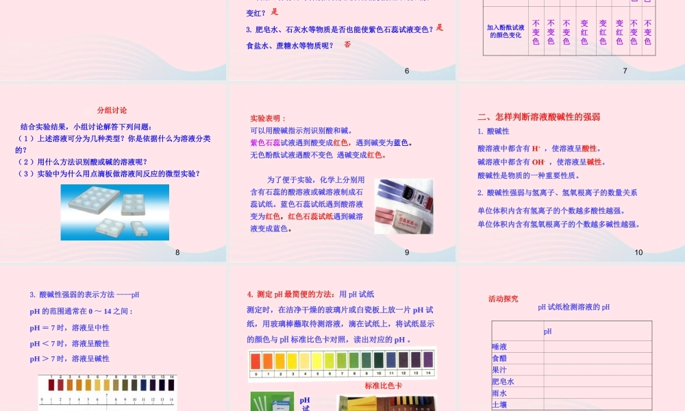九年级化学下册 第七单元 第三节 溶液的酸碱性课件 鲁教版 课件
