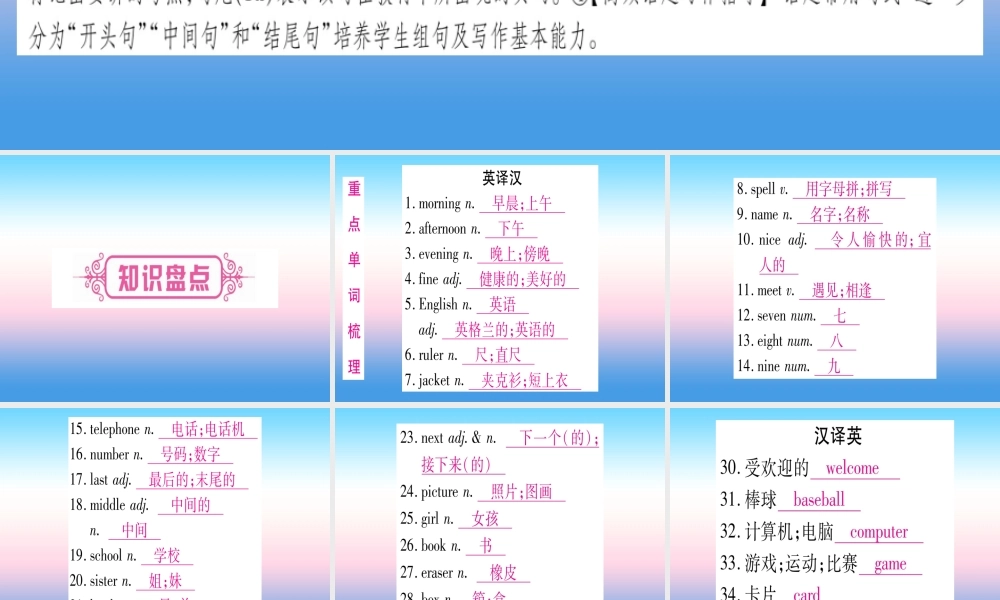 (湖北专用版)版中考英语复习 第一篇 教材系统复习 考点精讲一 七上 Units 1 4(含Starter)实用课件