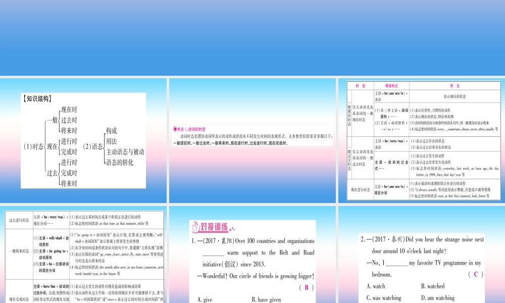 中考英语准点备考 专题精讲七 动词的时态和语态课件