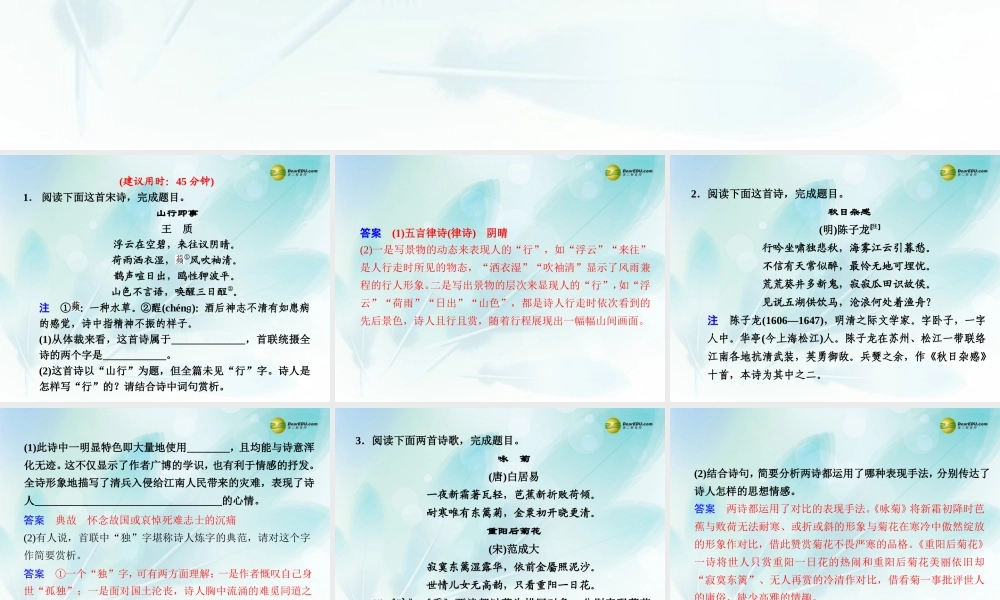 (浙江专用)高考语文二轮复习 考前三个月 第一部分  第六章  特色训练二 限时规范训练配套课件