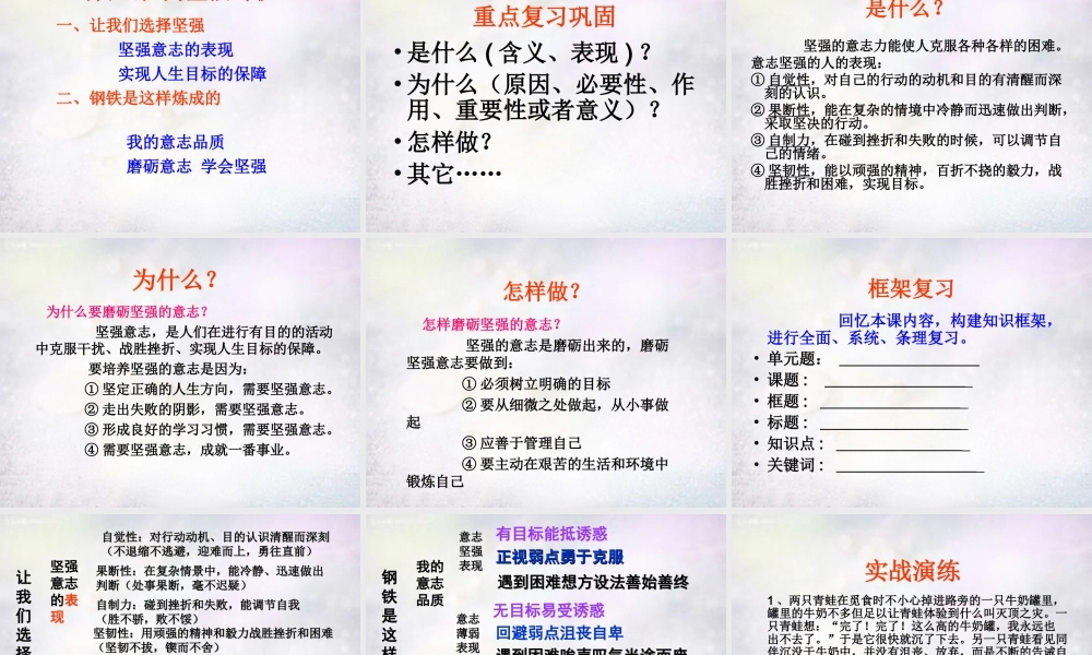 七年级政治下册 第三单元 做意志坚强的人复习课件 新人教版 课件