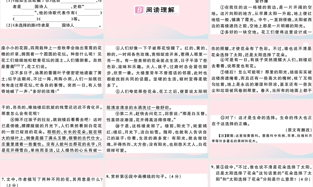 (通用版)文下册 第五单元 19 外国诗二首习题课件 新人教版 课件