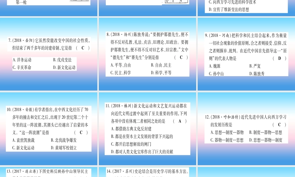 (云南专用)中考历史总复习 第一篇 考点系统复习 板块2 中国近代史 主题二 从辛亥革命到新文化运动(精练)课件