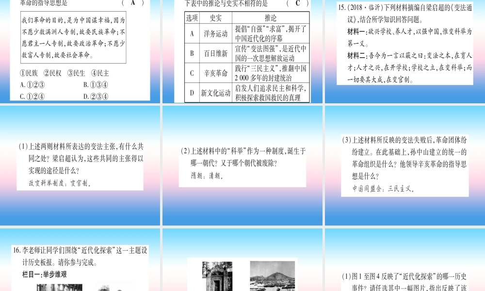 (云南专用)中考历史总复习 第一篇 考点系统复习 板块2 中国近代史 主题二 从辛亥革命到新文化运动(精练)课件