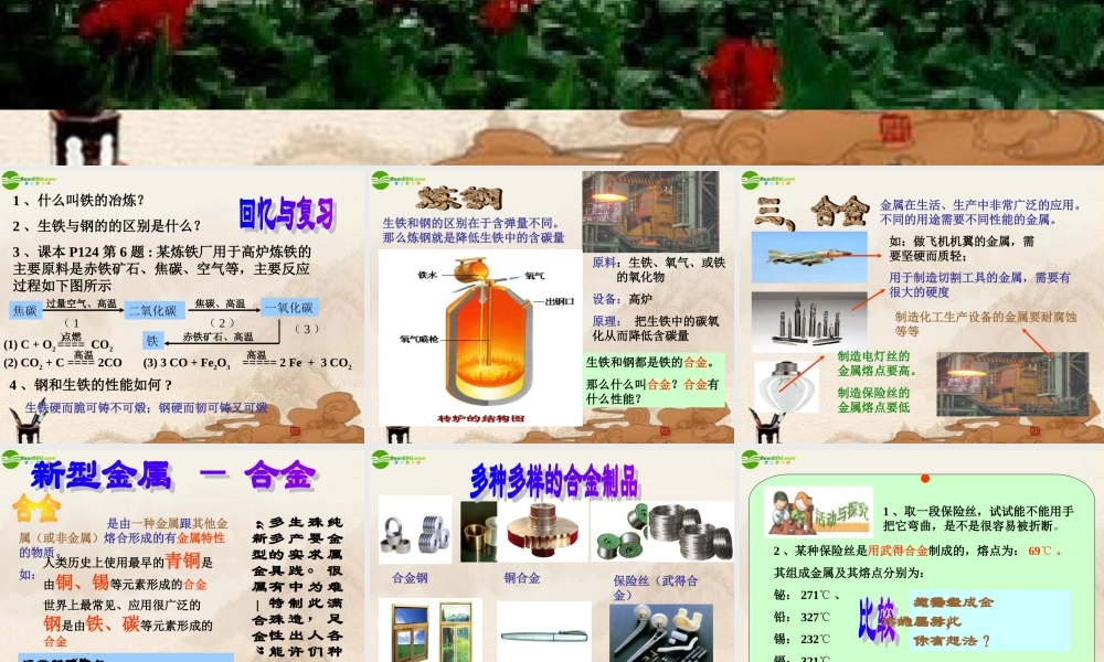 九年级化学 第五章第二节(铁的冶炼 合金)课件 沪教版 课件