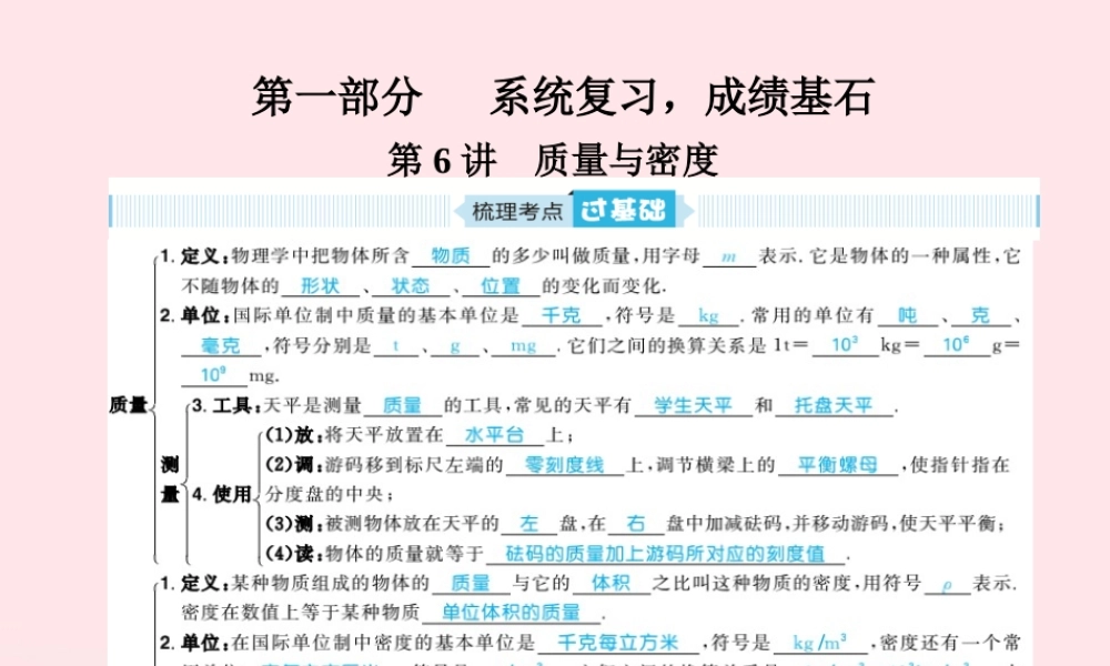 中考物理总复习 八上 第6讲 质量与密度课件