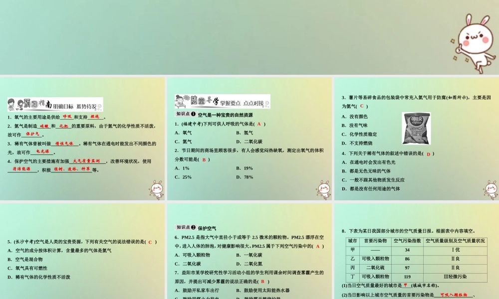 九年级化学上册 第2单元 我们周围的空气 课题1 空气 第2课时 空气是一种宝贵的资源作业课件 (新版)新人教版 课件