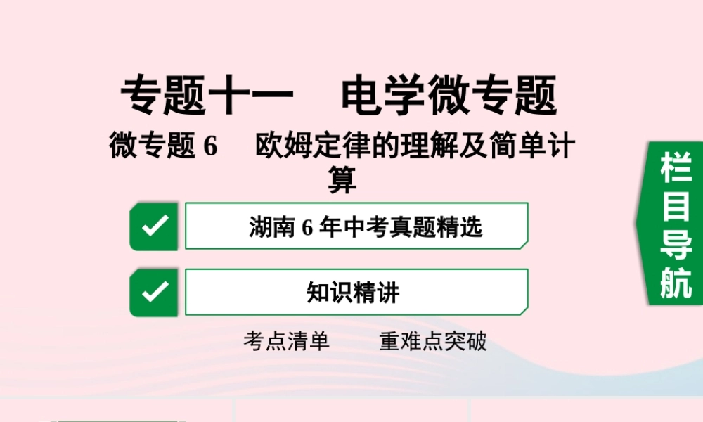 中考物理一轮复习 专题十一 电学微专题 微专题6 欧姆定律的理解及简单计算课件