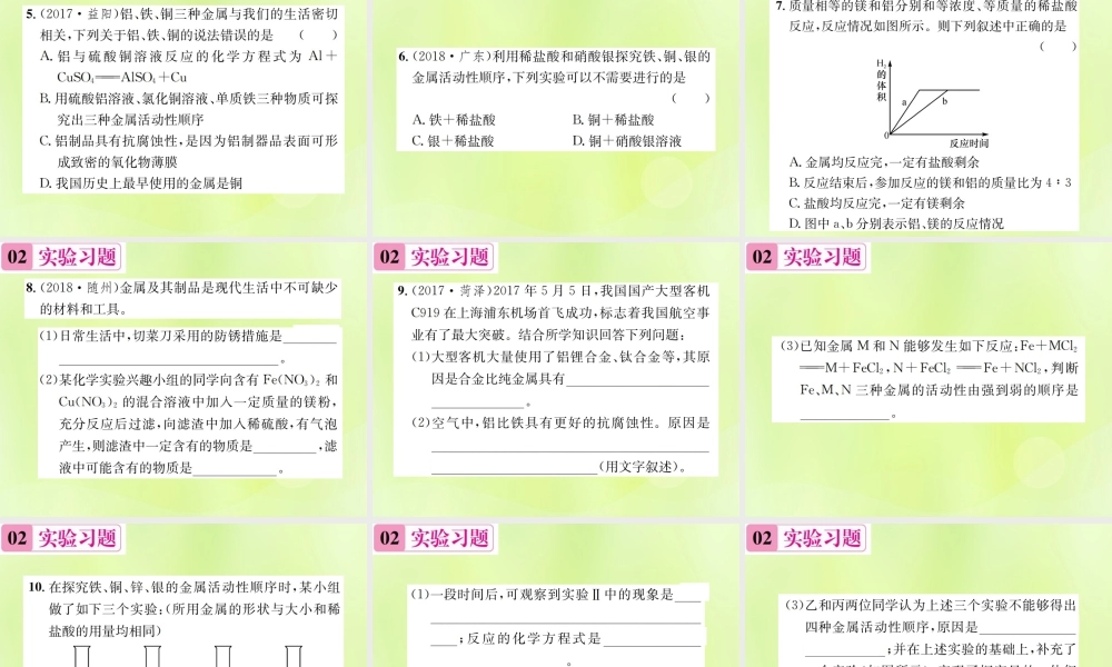 九年级化学下册 第八单元 金属和金属材料 实验活动4 金属的物理性质和某些化学性质复习课件 (新版)新人教版 课件