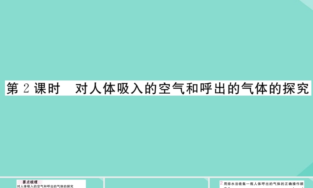 九年级化学上册 第一单元 走进化学世界 课题2 化学是一门以实验为基础的科学 第2课时 对人体吸入的空气和呼出的气体的探究作业课件 (新版)新人教版 课件