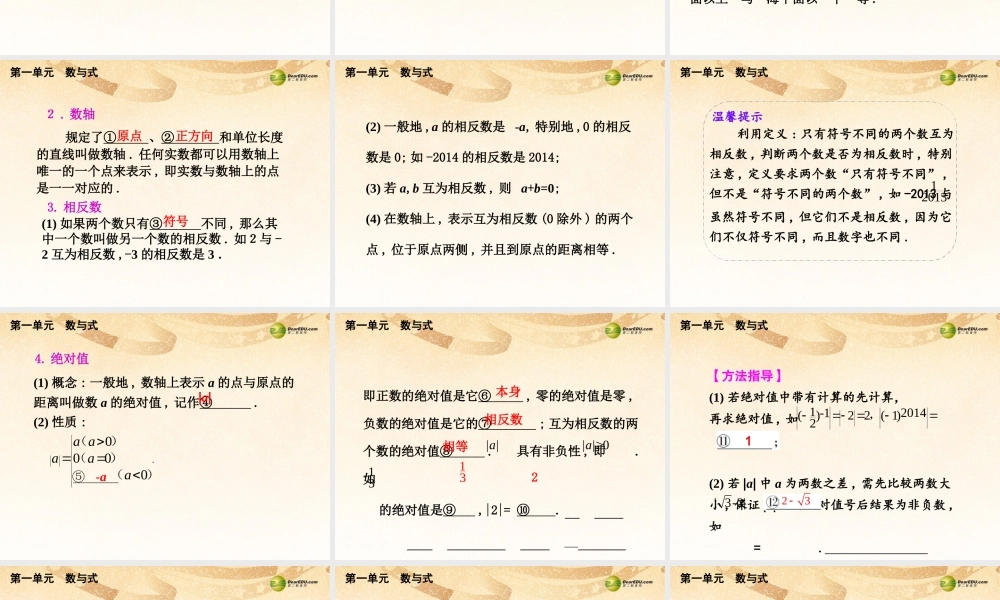 中考数学总复习 考点清单 1第一单元 数与式课件