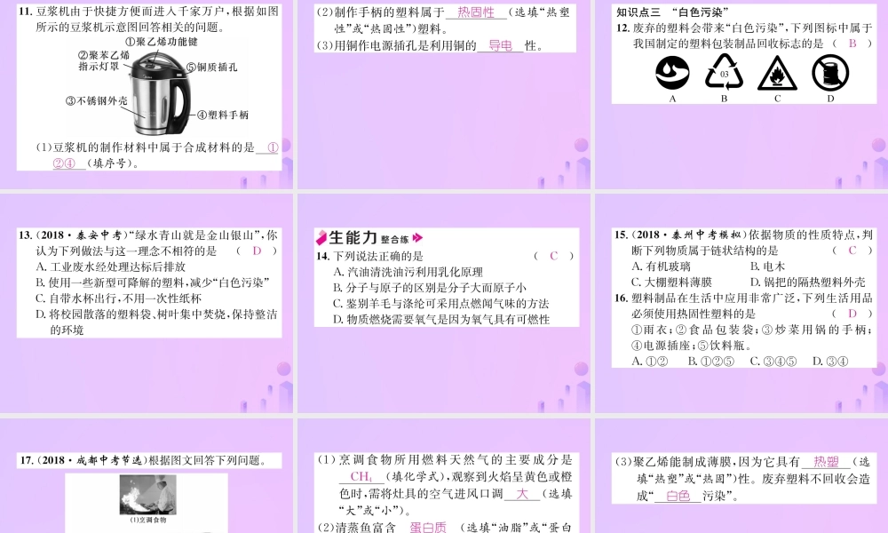 九年级化学下册 第12单元 化学与生活 课题3 有机合成材料作业课件 (新版)新人教版 课件