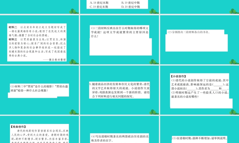 七年级历史下册 第三单元 明清时期：统一多民族国家的巩固与发展 第21课 清朝前期的文学艺术习题课件 新人教版 课件