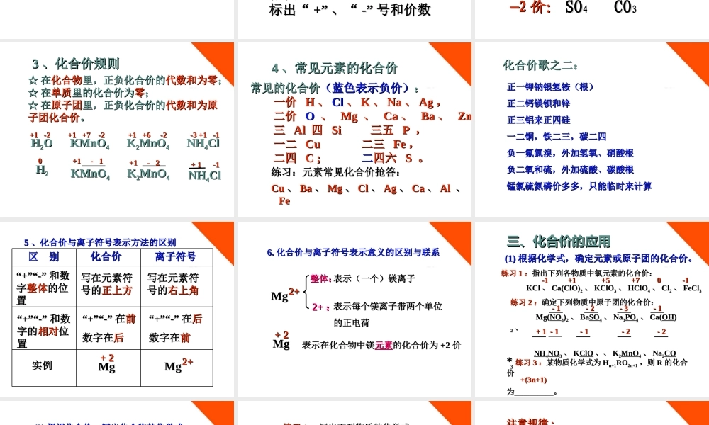 九年级化学 课题4 化学式与化合价课件 人教新课标版 课件