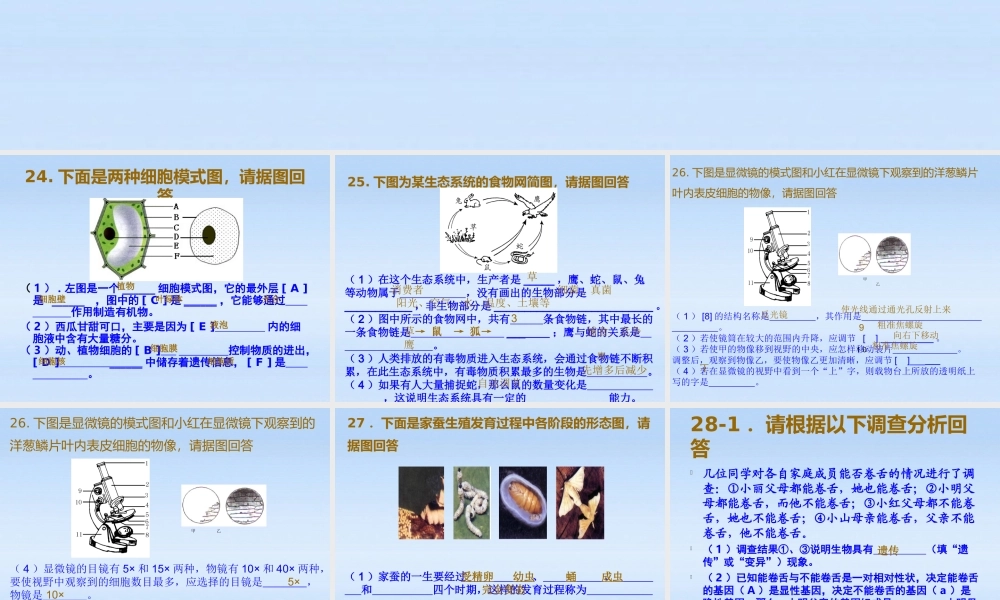 中考生物 非选择题训练课件 人教新课标版 课件