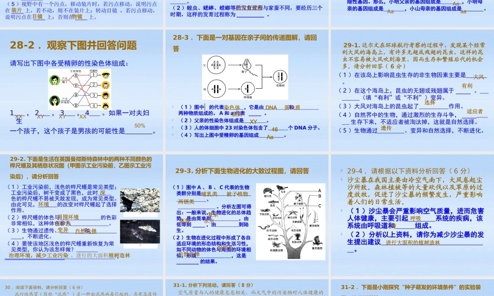 中考生物 非选择题训练课件 人教新课标版 课件