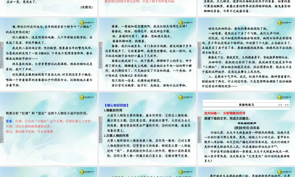 (浙江专用)高考语文二轮复习 考前三个月 第一部分  第四章  题点训练三 分析物象和次要人物在小说中的作用配套课件