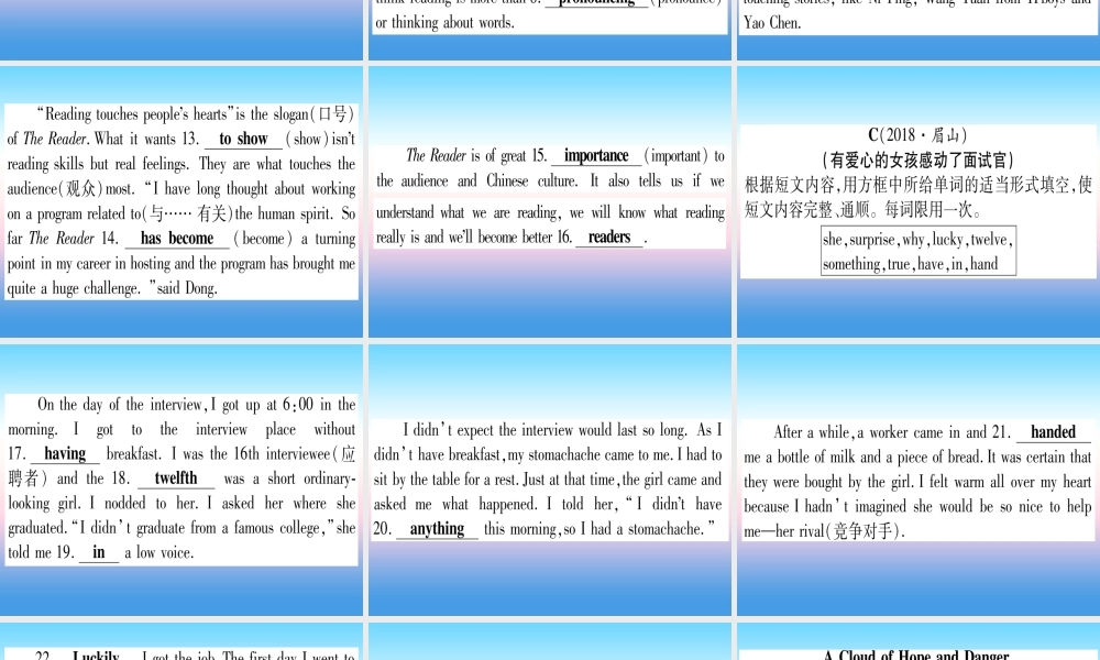 (湖北专用版)版中考英语专题高分练 专题突破十九 短文填空实用课件