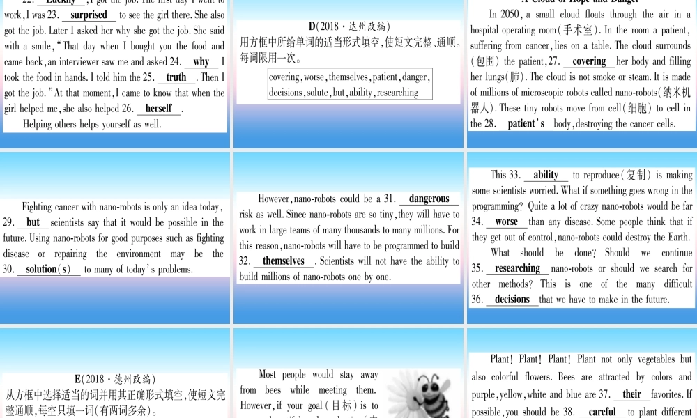 (湖北专用版)版中考英语专题高分练 专题突破十九 短文填空实用课件