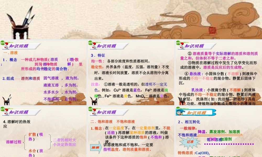 九年级化学下册 第九单元(溶液)复习课件 人教新课标版 课件