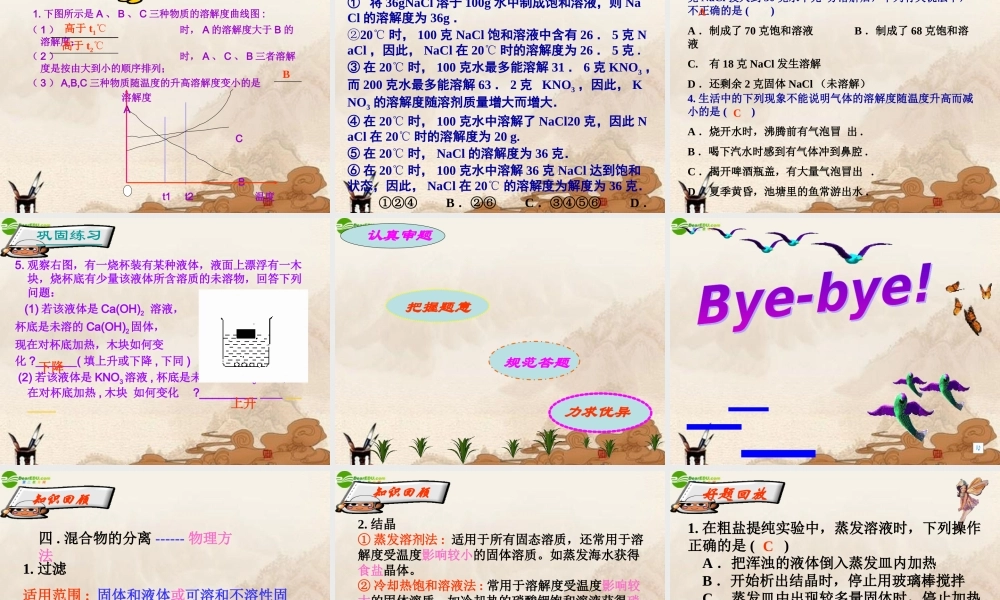 九年级化学下册 第九单元(溶液)复习课件 人教新课标版 课件