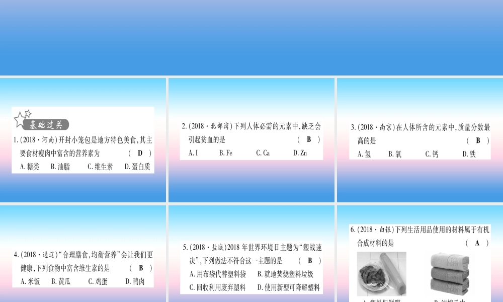 (云南专用)中考化学总复习 第1部分 教材系统复习 九下 第12单元 化学与生活(精练)课件