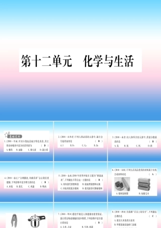 (云南专用)中考化学总复习 第1部分 教材系统复习 九下 第12单元 化学与生活(精练)课件