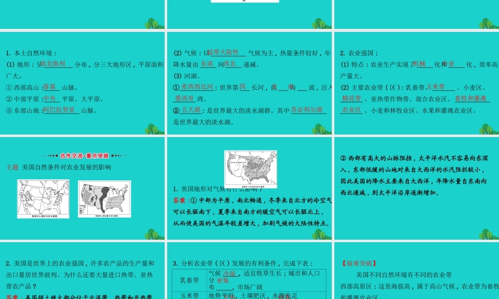 七年级地理下册 第九章 第一节 美国(一民族大熔炉 农业地区专业化)习题课件(新版)新人教版 课件