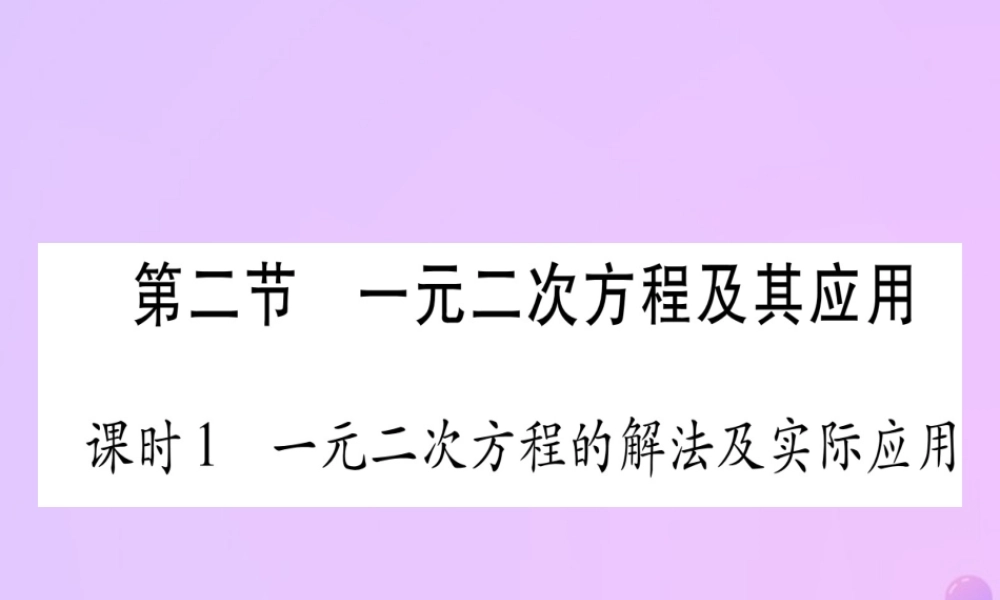 (云南专用)中考数学 第一轮 考点系统复习 第2章 方程(组)与不等式(组)第2节 一元二次方程及其应用 课时1作业课件