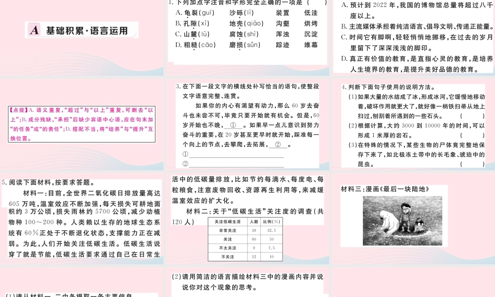(河南专版)八年级语文下册 第二单元 8 时间的脚印习题课件 新人教版 课件