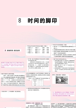 (河南专版)八年级语文下册 第二单元 8 时间的脚印习题课件 新人教版 课件
