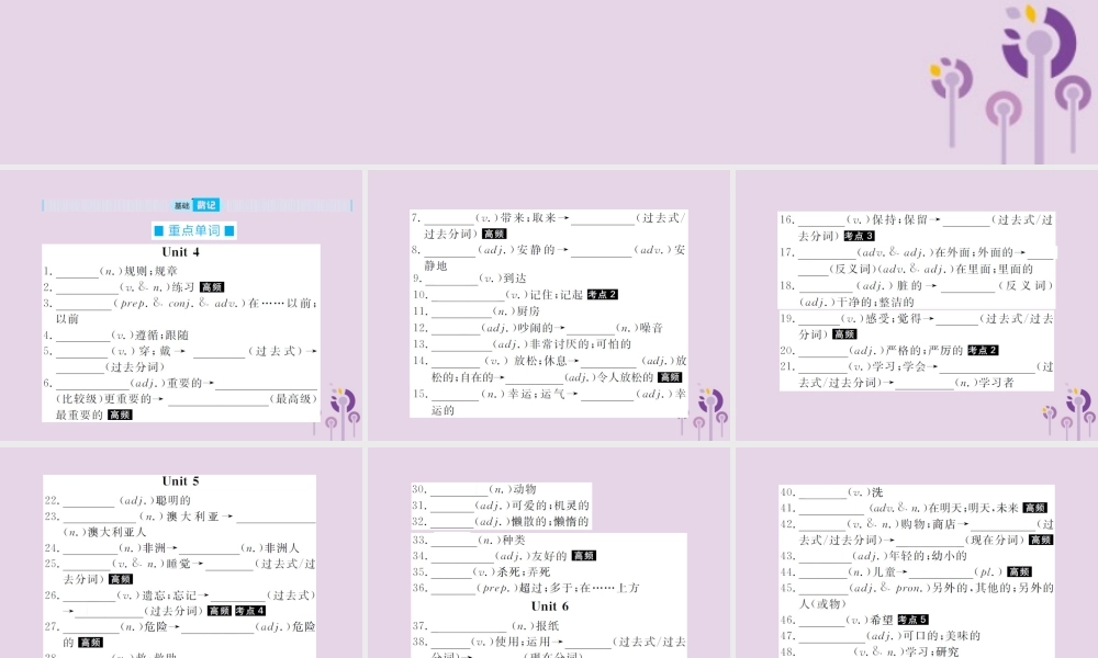 中考英语总复习 第一部分 系统复习 成绩基石 七下 第4讲 Unit 4 6课件