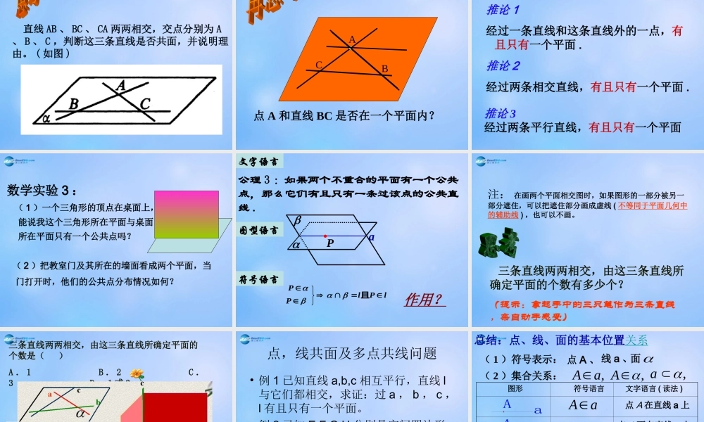 21空间点、直线、平面之间的位置关系课件(1) 课件