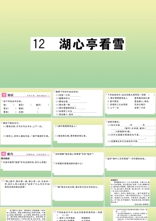 (河南专版)九年级语文上册 第三单元 12 湖心亭看雪作业课件 新人教版 课件