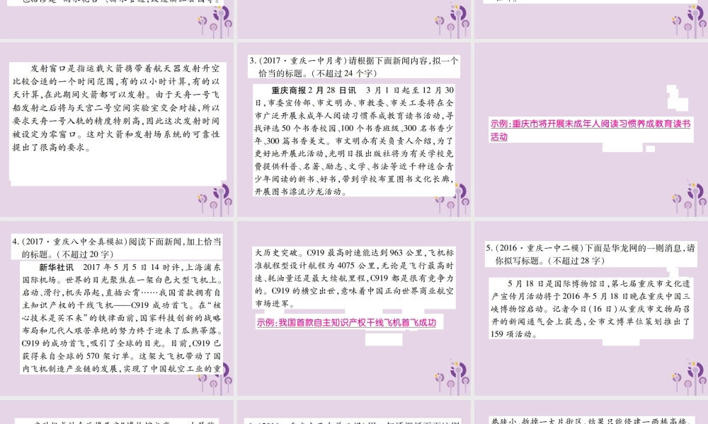 中考语文复习 第一部分 语文知识及运用 专题九 新闻概括课件