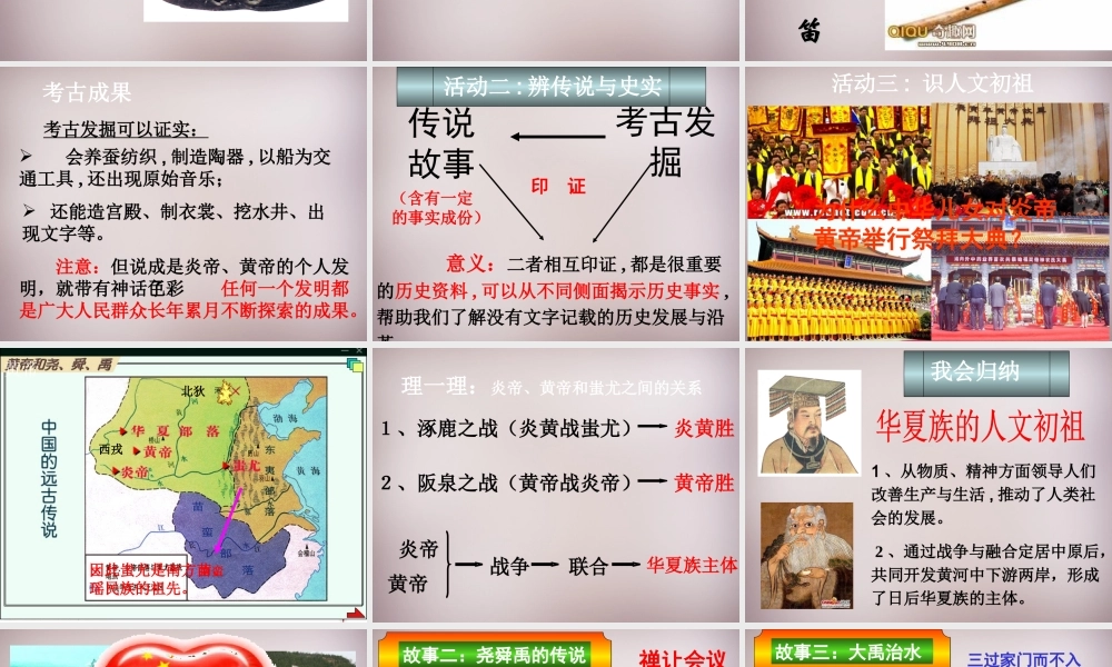 七年级历史与社会下册 第八单元 第3课 第2框(炎帝、黄帝和尧舜禹的传说)课件 人教版 课件