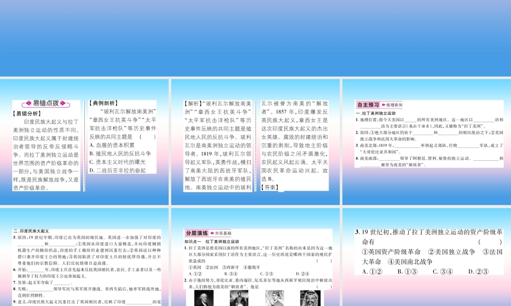 九年级历史下册 第1单元 殖民地人民的反抗与资本主义制度的拓展 第1课 殖民地人民的反抗斗争易错点拨课件 新人教版 课件